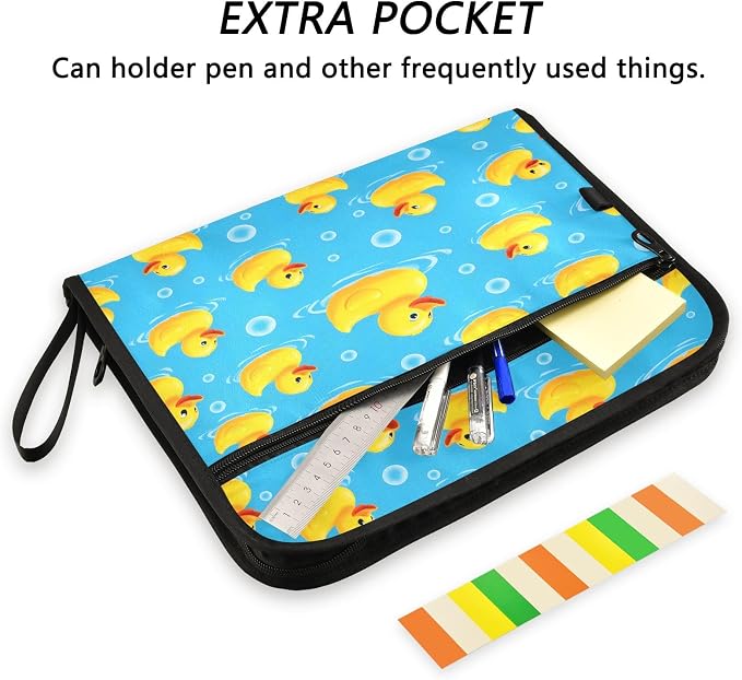 Duck Bubbles Pattern 13 Pocket File Organizer Expanding File Folder with Front Pouch Portable Business File Storage Document Organizer Folder with Zipper