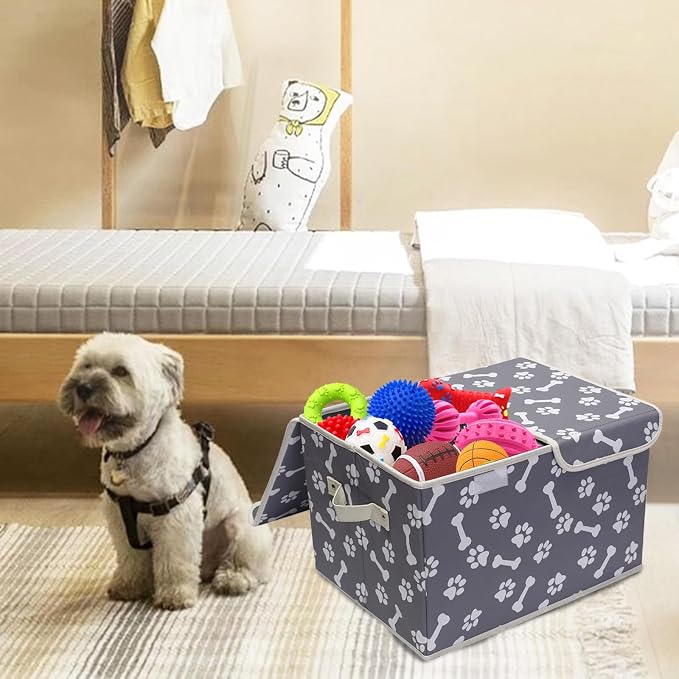 Large Storage Boxes - Large Linen Fabric Foldable Storage Cubes Bin Box Containers with Lid and Handles for Dog Apparel(Bone claw)