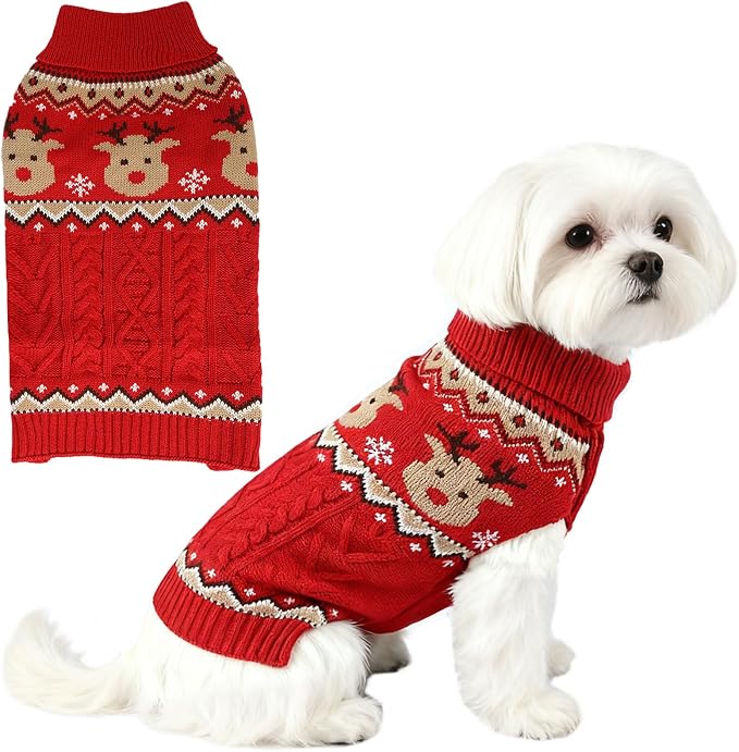 Dog Christmas Sweater Puppy Soft Holiday Xmas Clothes Pet Reindeer Outfit Reindeer Outfit for Small Medium Dogs and Cats Winter Warm Knitwear (red, XX-Large)