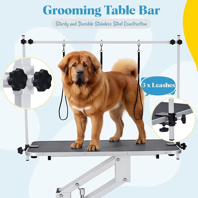 Garvee 43.3 in Hydraulic Pet Grooming Table, Professional Hydraulic Grooming Table w/Max 350 LBS Loading Capacity, 3 Adjsutable Nooses, Adjustable Height Range 22 in -39 in | w/Max 350 LBS Loading Capacity, 3 Adjsutable Nooses, Adjustable Height Range ...