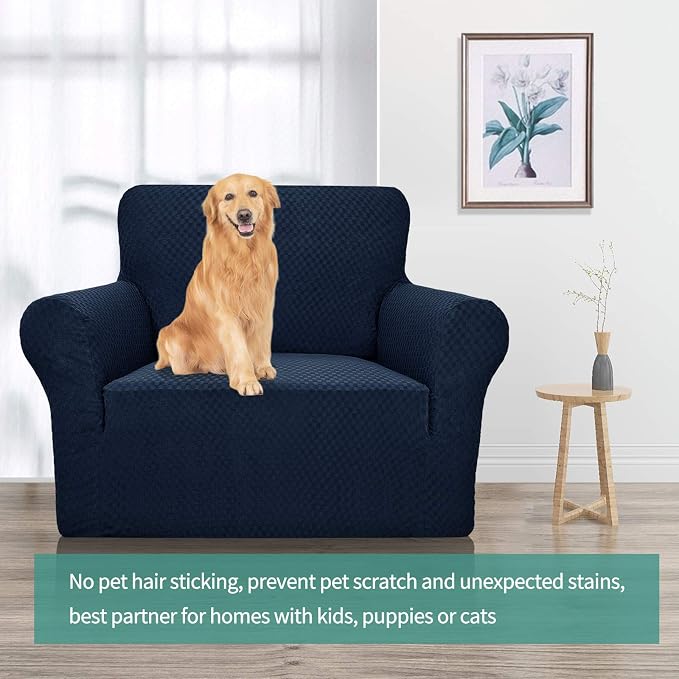 YEMYHOM Couch Cover Latest Jacquard Design High Stretch Sofa Chair Covers for Living Room, Pet Dog Cat Proof Armchair Slipcover Non Slip Magic Elastic Furniture Protector (Small, Navy)