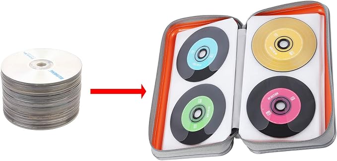 UENTIP 96 Capacity CD Case,Portable DVD Hard Plastic Case Holder CD Organizer Wallet Protective DVD Storage (96, Orange)