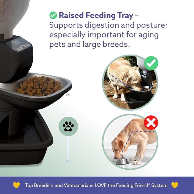 Feeding Friend® Automatic Dog & Cat Food Feeder with Water Dispenser, Smart Portion Control, OLED Display, Anti-Jam Design, Battery Operated, Medium Pets 15–30 lbs, Black