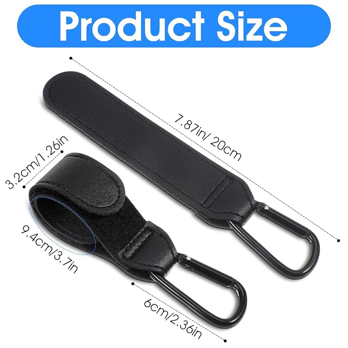 Xindojuz 2 PCS Stroller Hooks for Bags, Multipurpose Stroller Straps with Large Carabiner Clip for Hanging Diaper Bag and Strollers Organizer Accessories for Wheelchair, Shopping and Pet Carts (Black)