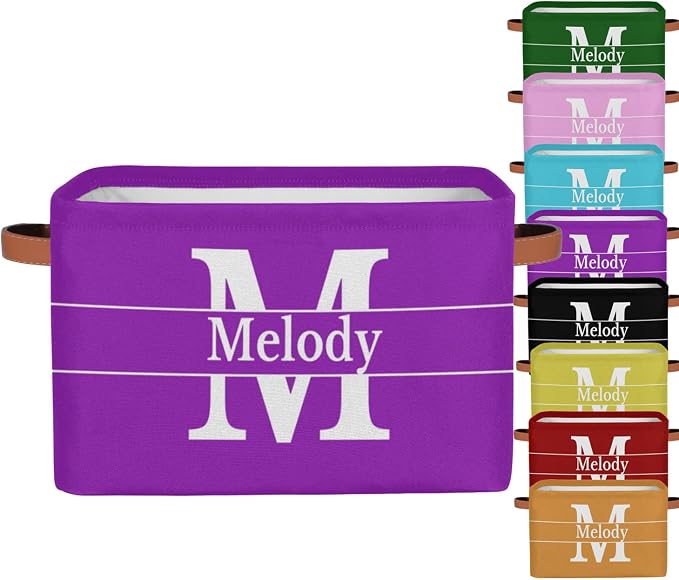 Personalized Initial Letter Deep Purple Storage Basket with Handles