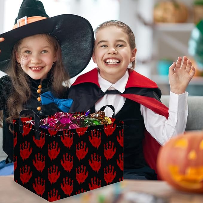 Halloween Ghost thriller basket,Empty Halloween basket,Horror and thriller decor,Trick or Treat Box for Boys and Girls,Horror decor(Handprint)