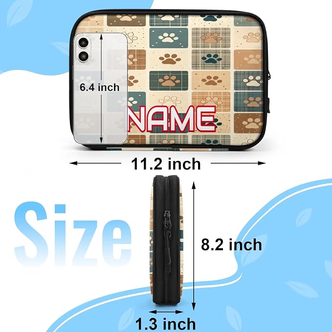 Custom Electronics Organizer Retro Plaid Pet Paw Travel Cable Pouch Large Tech Accessories Case Waterproof Cord Storage Bag for Power Bank Charger Phone Earphone