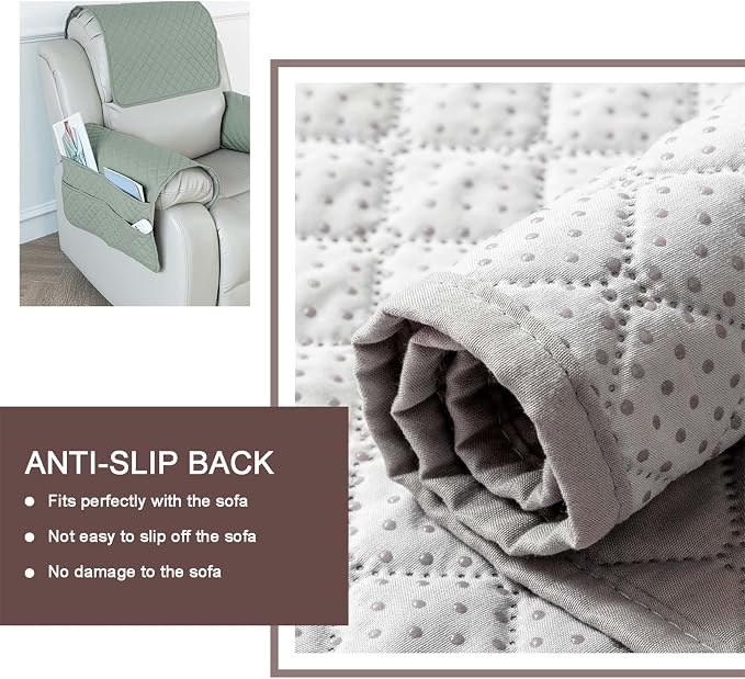 Large Polyester Armrest and Headrest Covers with 2 Pockets | Soft, smooth polyester resists daily wear nonslip silicone backing helps shield recliners and sofas from pet scratches