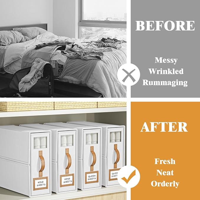 3 Pack Foldable Bed Sheets Set Organizers and Storage(King & Queen Size),Linen Fabric Closet Organizers with Window,Folding Bedding Storage Box for Bedsheets and Pillow Cube Organizer-White