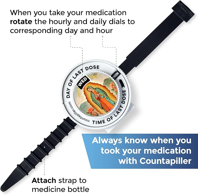 Track, Remind, & Organize Pills. Medication Compliance. Optimize Your Dosage & Stay On Top of Prescriptions AM/PM - Daily & Hourly (Virgen de Guadalupe) Pill Medication Organizer Tracker