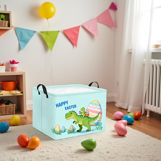 Rectangular Easter Basket for Home Kitchen Baby Girls Basket Cute Storage Bin Organizer Shelf Book Room Decor(Cute Dinosaur)