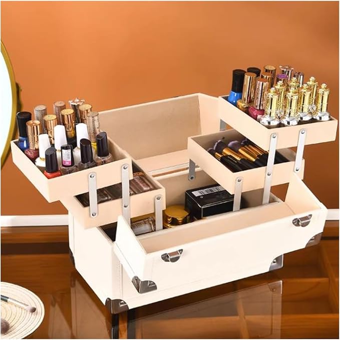Makeup Organizer Portable Multi-Function Make Up Case, Dustproof Cosmetic Storage Box, Cosmetics Organizer Skin Care Products Jewelry Organizer Case Box for Bedroom Bathroom Desktop Travel Cosmetic Di