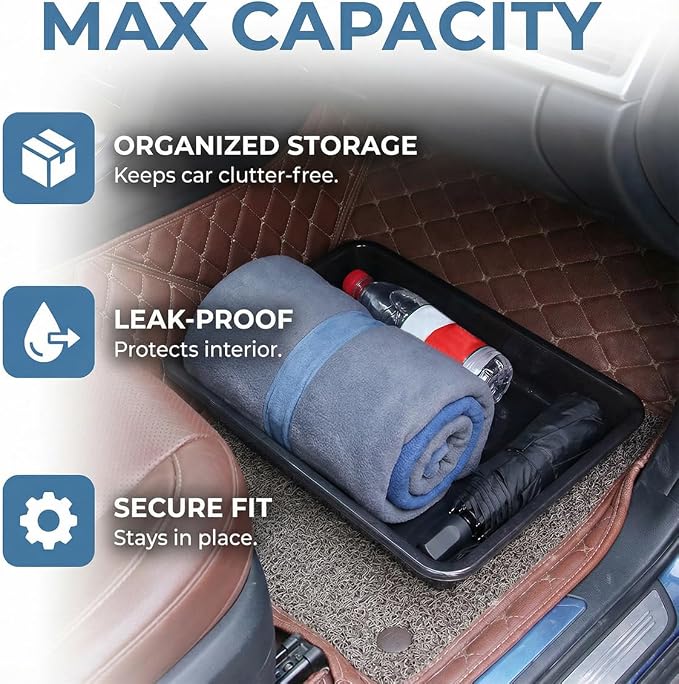 Under Car Seat Storage Box, Multi-Functional Car Front Underseat Organizer Tray, Waterproof Auto Interior Shoe Storage Container Accessories for Most Vehicles (S)