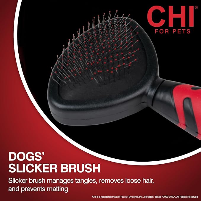 CHI for Dogs Small Dog Detangling Kit, 3-Piece Grooming Set with Detangling Spray, Slicker Brush, and Double-Sided Pin-and-Bristle Brush for Small Breeds with Tangles and Mats, Includes Zipper Pouch