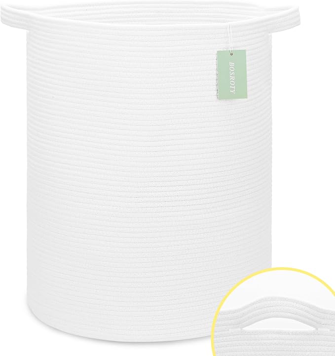 Cotton Rope Basket for Girls Boys, 72L Tall Laundry Hamper, White
