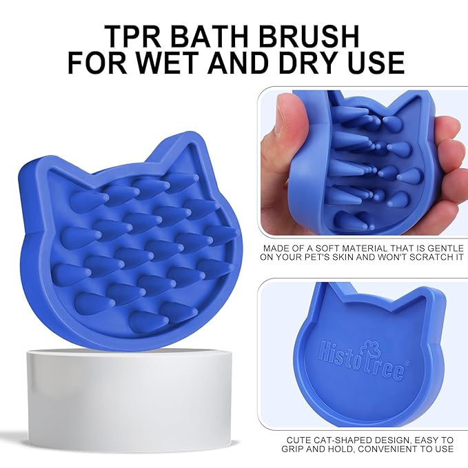 Blue Cat-Shaped Dog Bath Brush Dog Washing Brush Soft TPR Massage Shampoo Brush Pet Grooming Cleaning Tool for Small Medium Dogs and Cats Gentle Remove Loose Hair Deep Cleansing