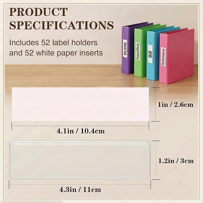Self Adhesive Label Holders, ELEMGULY 52 Pcs Adhesive Shelf Tag Shelf Label Holder Clear Pocket Holder with Paper for Supermarket, Bookshelf, Kitchen (4.3 x 1.2 Inch)