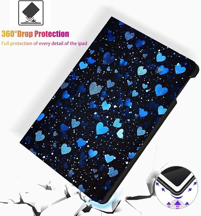 for Microsoft Surface Pro 7 Plus,Surface Pro 7/6/5/4 12.3" Tablet Case,Auto Wake/Sleep,Adjustable Stand Protective Cover - Blue Heart Glitter