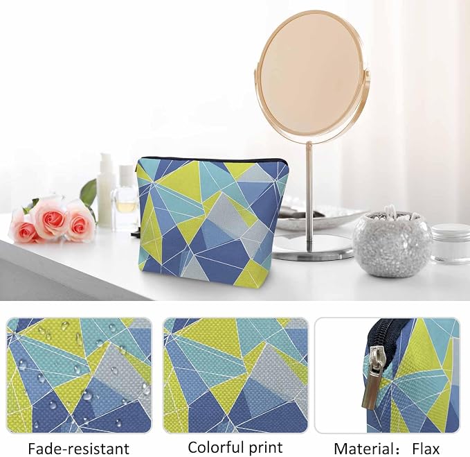 Woman Makeup Bag Triangle, Geometric Stripe Triangle Makeup Bags Travel Cosmetic Bags Toiletry Makeup Organizer Pencil Pouch Make Up Cosmetic Bag For Owners Lady Birthday Gifts