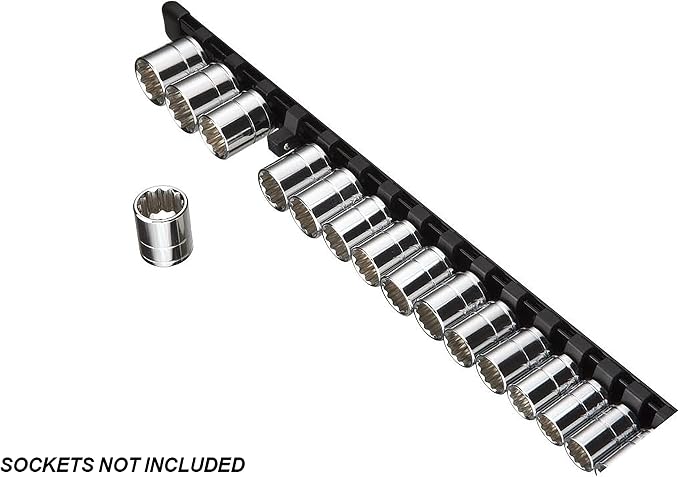 ARES 70086 1/2-In Black Socket Rail | Part No. 70086; Store up to 16 Sockets and Keep Your Tool Box Organized
