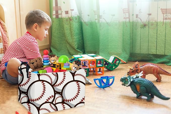 Essme Rectangular Baseball Basket, Kids Baskets,Boys Storage Bins, Kids Basket with Handles for Room Decor, Shelf Bin.( Baseball Basket)