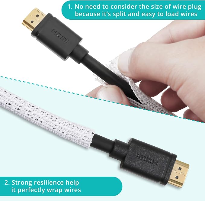 20ft 1/4 inch White Cable Sleeve | Cable Organizer for Desk PC TV Computer, Wire Protector Cable Wrap Cover, Cord Management, Home Office