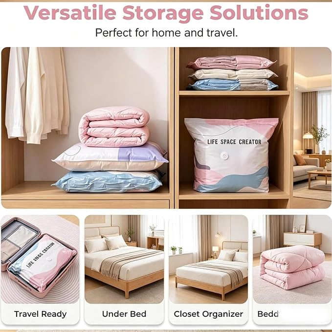 No‑pump Vacuum Storage Bags 3-Sec Fast Compression, Large Capacity Vacuum Bags No Pump Needed, 3D Compression Bags For Storage, Press & Seal Reusable, Space-Saving (2M+3L)