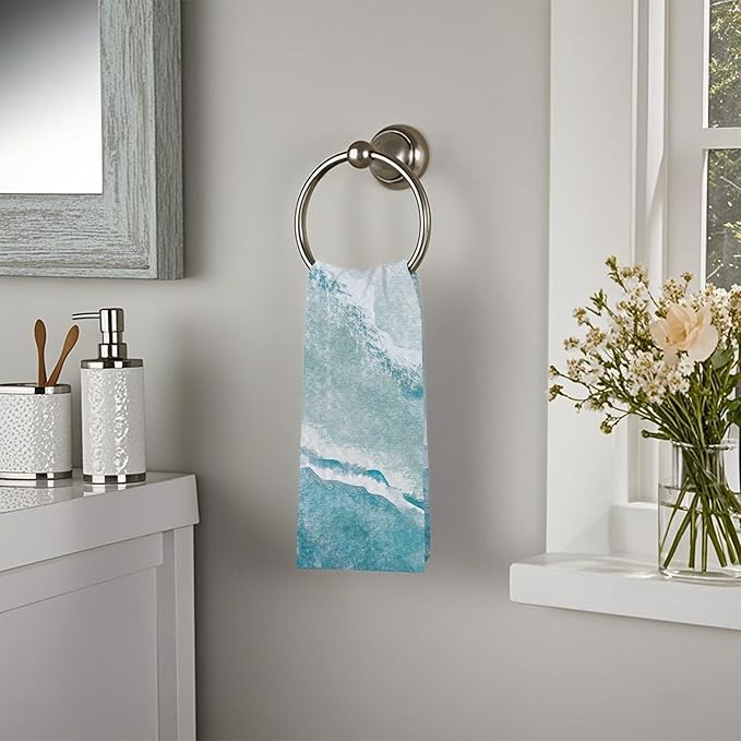 Boho Sea Beach with Waves Hand Towels,Set of 2 Absorbent Bath Towel Kitchen Dish Towel Home Gym Hotel Bathroom Decor,16x24 Inches