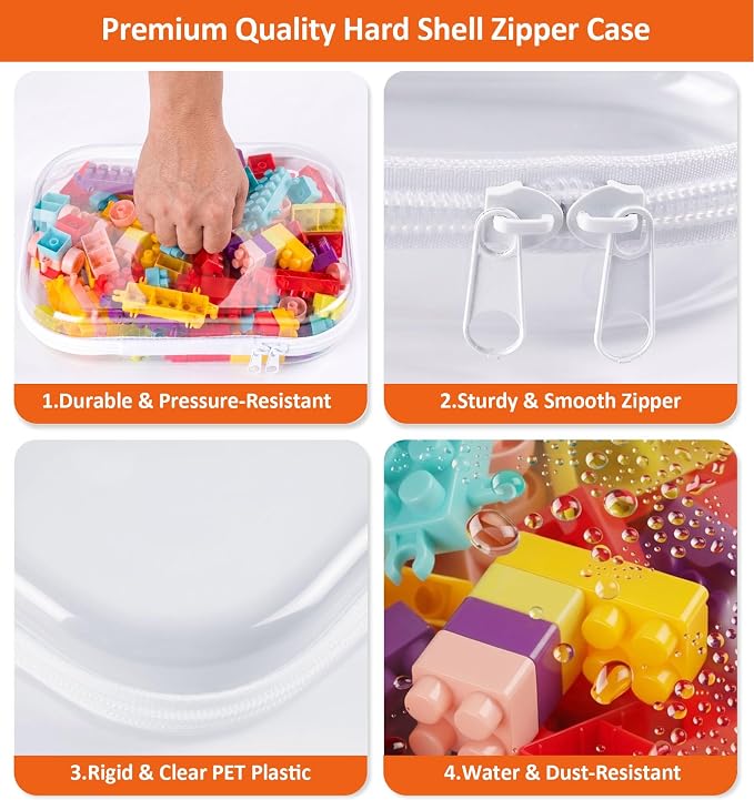 3 PCS Clear Hard Shell Zipper Case, Hard Plastic Zipper Pouches, Diaper Bag | Toy Organizer, Resistant, Storage Organizer Box for Travel, Makeup Bag, Toiletry Bag, Electronics, Pencil Pouches