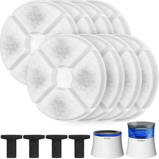 Pawtners Dog Water Fountain for Small Medium Large Dogs, 10in/6.7in Dog Fountain with Multiple Filtration, Replacement Filter for Pet Cats Dogs Water Fountains (8 Filters for 10in/6.7in Dog Fountain)