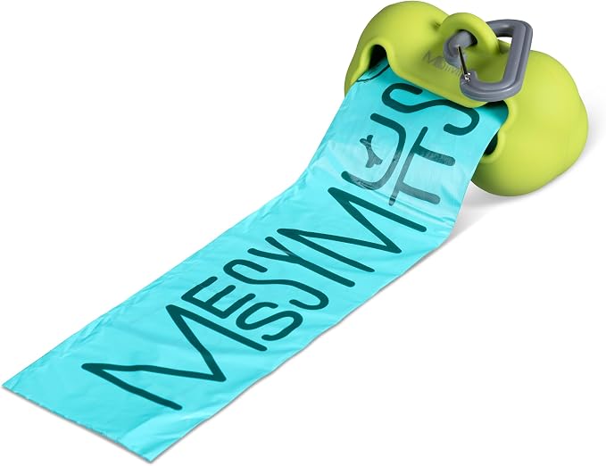 Messy Mutts Silicone Dog Poop Bag Holder with Carabiner, Green | Silicone Dog Poop Bag Dispenser With Carabiner Clip And 15 Bag Starter Roll, Fits Standard Rolls