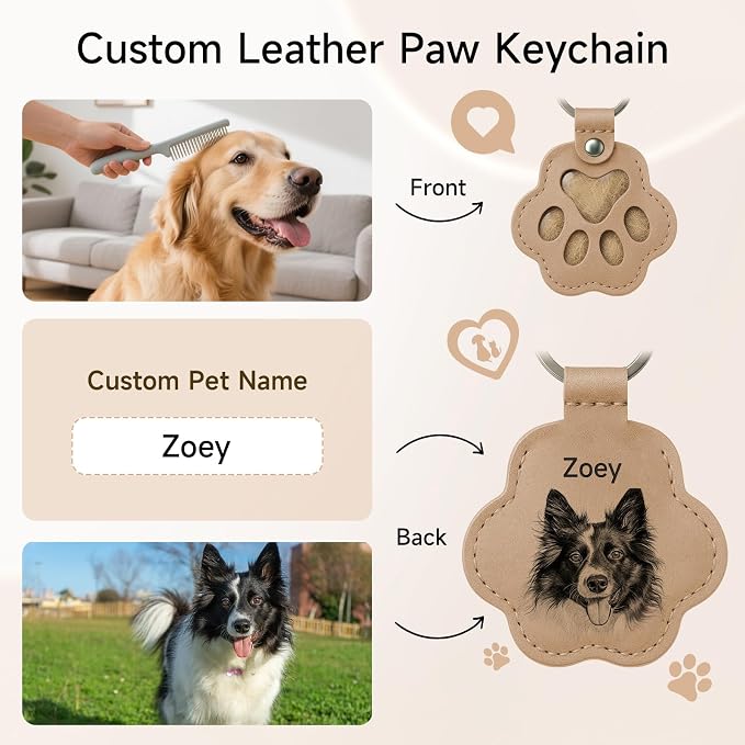 Personalized Pet Memorial Gifts for Dogs - Custom Name Paw-Shaped Leather Keychain, Refillable Keepsake for Bag or Key