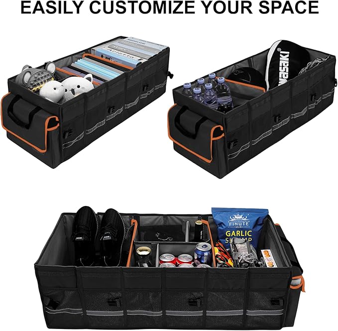 Car Trunk Organizer and Storage with Lid & Removable Leakproof Cooler Bag, Car Accessories 6 Removable Dividers for Custom Space, Collapsible Large Trunk Organizers Interior for SUV Sendan with Cover | Collapsible Trunk Organizers with Lid & Removable ...