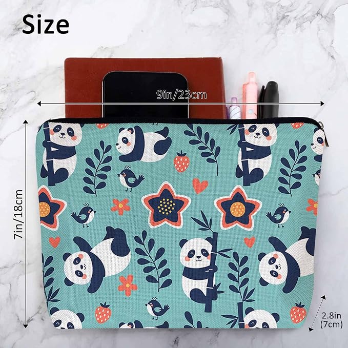 Panda Cosmetic Bags For Women, Cute Pandas Bamboo Berry Flowers Roomy Makeup Bag Toiletry Bag Accessories Organizer Storage Bags Makeup Pouch For Travel Business Gym Camping Bathroom