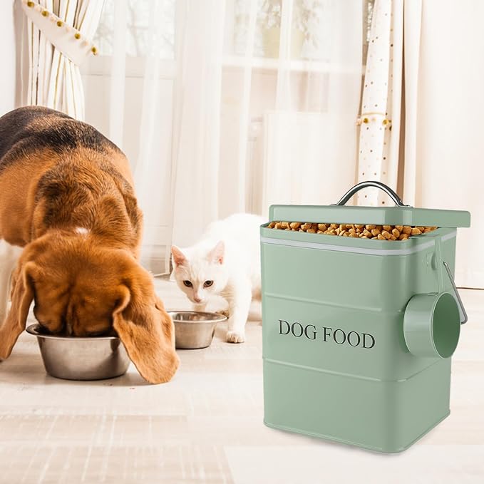 Geyecete Dog Treats tin and dog Food Storage Tin with Lid & with Spoon for dog Food Storage, Medium Pet Food Storage Can-Dog Food-Green