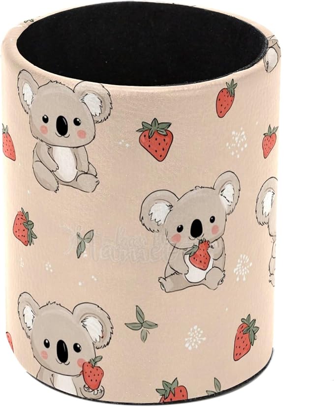Strawberry and Koala Pen Holder, Pencil Cup Marker Brush Holder Desk Storage Case, Desktop Organizer for School Office Home Supplies