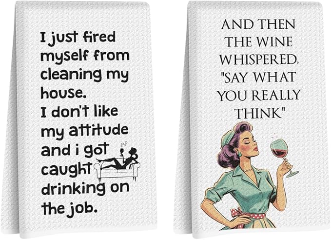 Hanamiya Na 2 Pcs Funny Kitchen Towels 24x14 Inch, Sarcastic Sayings Reusable Dish Towels for Kitchen Bathroom Decor, Waffle Weave Absorbent Hand Cloth Tea Towel, Funny Gifts for Women Friend