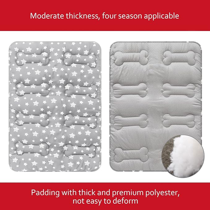Dog Crate Pad Mat (42" X 28") 2 Pack, Soft Dog Bed Mat with Cute Prints | Personalized Crate Pad, Anti-Slip Bottom, Machine Washable Kennel Pad, Grey