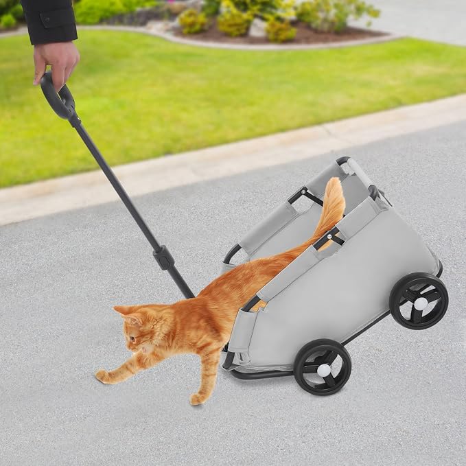 Bacocoo Portable Folding Pet Trolley, Dog Stroller 4 Wheels, Folding Dog Cart Pet Stroller for Travelling Shopping Walking Playing for Small Dogs Cats. (Grey)