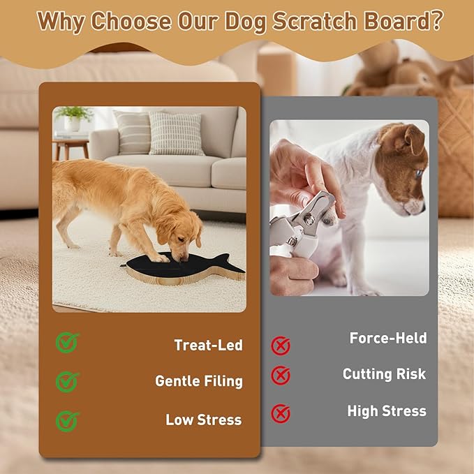 Vivifying Dog Nail Scratch Board with Treat Drawer, Stress-Free Nail Filing Tool for Dogs, Alternative to Clippers for Front Paw Nails, Interactive Training Scratch Pad with Extra Sandpaper