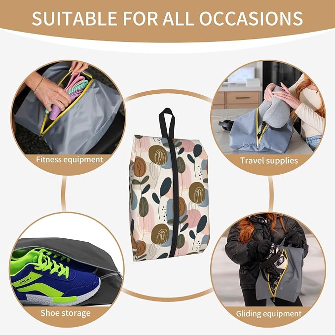 Abstract Organic Botanical Travel Shoe Bag for Men & Women, Waterproof Shoe Storage Organizer with Zipper, Portable Shoe Pouch for Sneakers, Heels, Sandals, Gym & Travel Luggage 2PCS