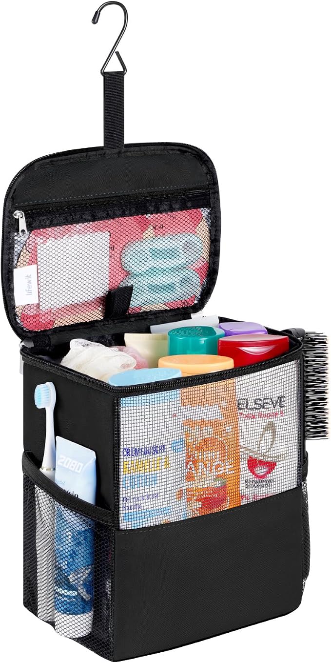 Lifewit Shower Bag Mesh Shower Caddy Portable College Dorm Room Essentials Tote Bag for Bathroom, Gym, Travel, Camping Quick Dry Hanging Shower Organizer Basket Toiletry Bag, Medium, Black | Portable, Quick Dry, College Dorm Room Essentials, Tote Bag f...