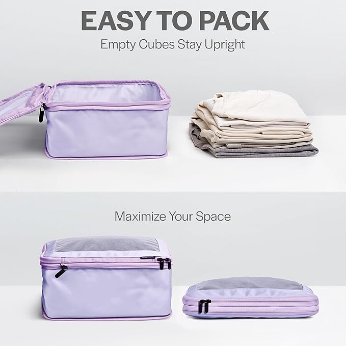 Compression Packing Cubes for Travel, 6-Pack, Purple | Solves overpacking, 6-Piece set fits most suitcases, 50% Space savings, Compression luggage organizer bags