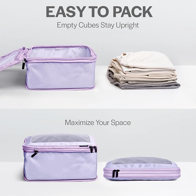 Compression Packing Cubes for Travel - Luggage Organizer Bags - Double Zipper Packing Cubes for Suitcases (12-Pack, Purple)