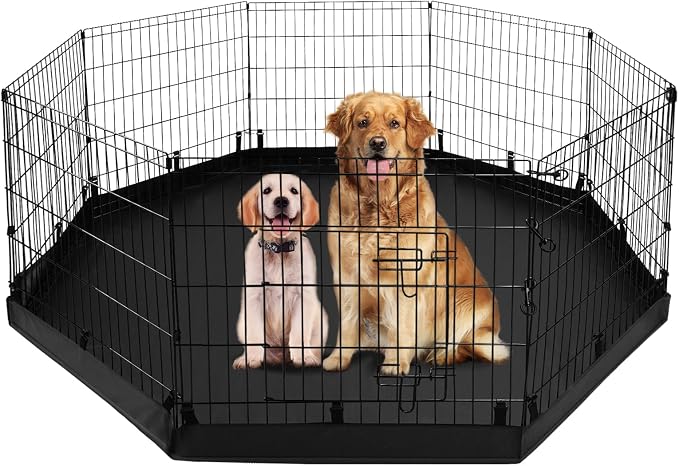 PJYuCien Puppy Playpen with Bottom Pad and Door, 8 Panels 24" H, Black | 24"W, Dual-function Pad, For Small Pets, Foldable Octagonal Pen, Versatile, Indoor & Outdoor, Backyard, Protects Floors