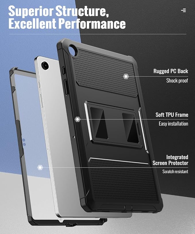 MoKo Shockproof Case Fit Samsung Galaxy Tab A9+ / A9 Plus 11 Inch, Black | Full Body Rugged Stand Back Cover with Built-in Screen Protector for Galaxy Tab A9+/ A9 Plus Tablet