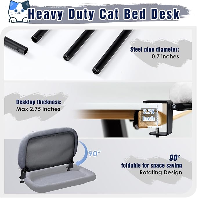 IPOW Heavy Duty Steel Frame Supports up to 50lbs Cat Desk Bed Space-Saving 90°Foldable with Soft Ultra-Plush Faux Fur for Small Medium Large Cats