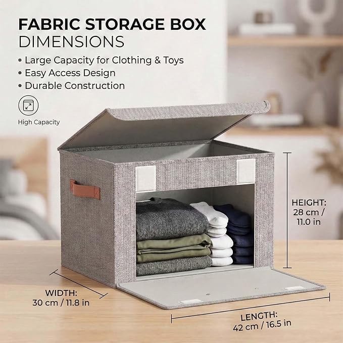 Tuza 4 Pack Storage Bins with Lids, Large Closet Storage Bins with Handles, Stackable Decorative Storage Boxes for Shelves Under Bed, Clothes Blankets Sweater Storage
