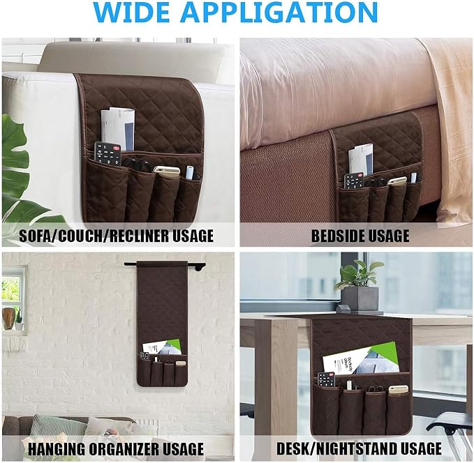 Armchair Caddy for Recliner, Non Slip Sofa Arm Organizer, Coffee | 5-Pocket Recliner Armrest Organizer, Couch Side Storage Holder for Remotes, Cell Phone, Magazines & Tablets, Machine Washable