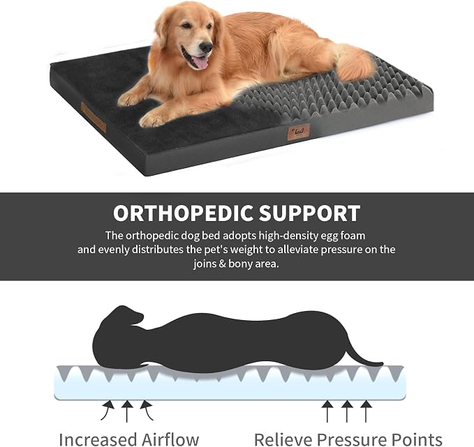 Orthopedic Waterproof Dog Bed for Small Dogs and Cats | Egg Crate Foam for Joint Support, Fits 30x19 Crates, TPU Waterproof Layer, Machine Washable 1680D Oxford Cover, Up to 30 lbs